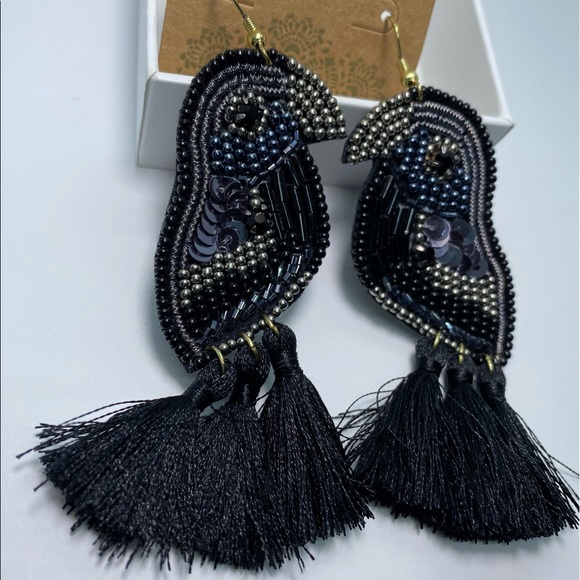 Beaded Sequin Parrot Tassel Earrings - Picture 5 of 5